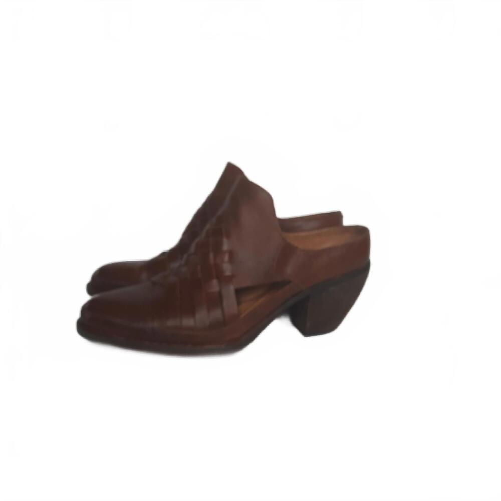Born Womens 11M Brown Leather Woven Mules Block Heel Huarache Clogs F58716